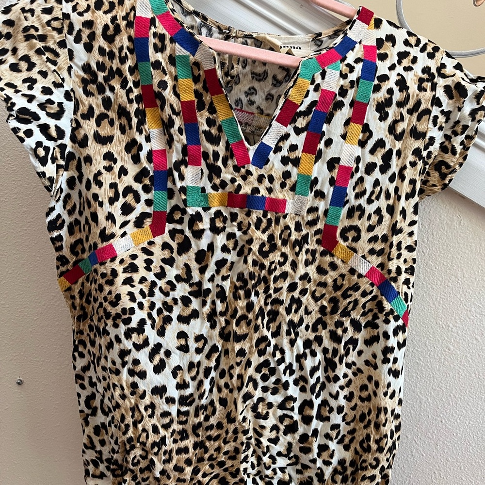 Leopard Print Top with Colorful Trim